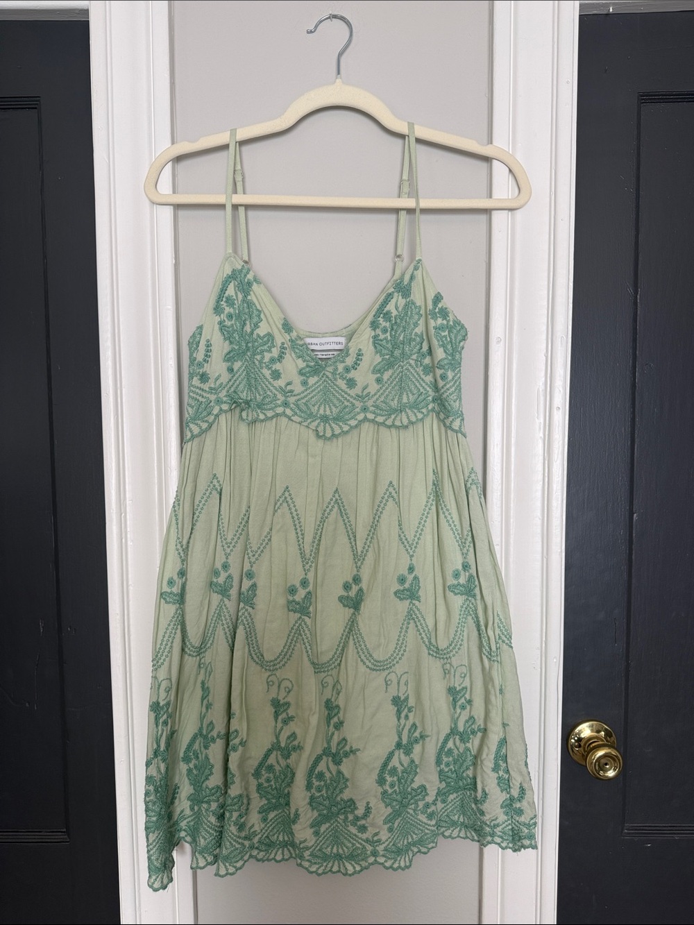Urban Outfitters Sage Green Embroidered Mini Dress